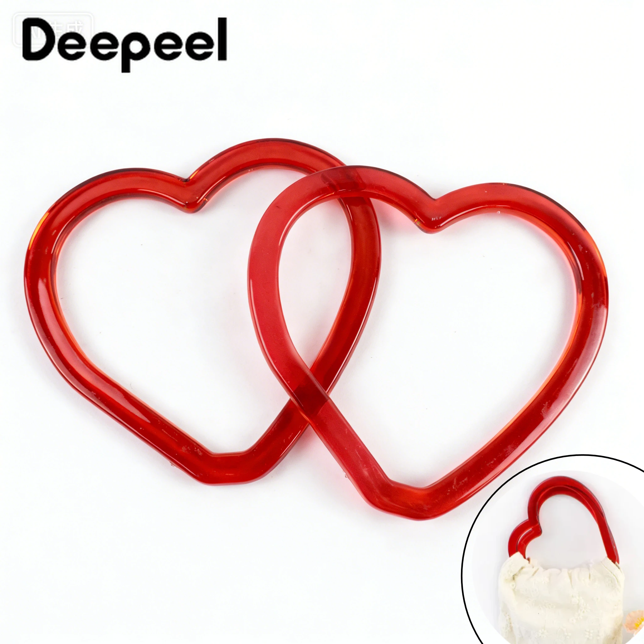 

Deepeel 1/2Pairs 14cm Heart Resin Bags Handles Women's Handbag Purse Frame Plastic Handle Rings DIY Leather Bag Part Accessories
