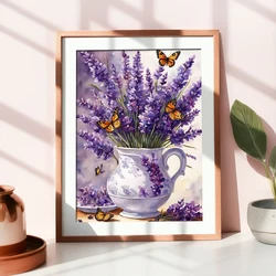 Huacan Flower Diamond Painting Lavender Butterfly Mosaic 2025 New Arrivals Diamond Embroidery Vase Home Wall Decoration