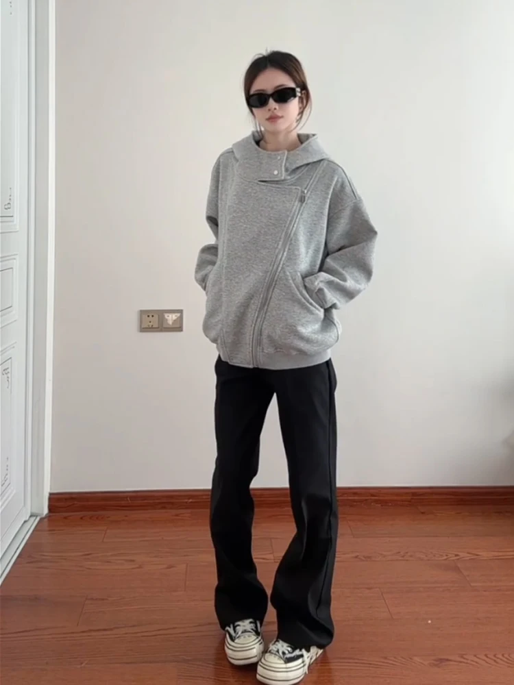 American Sle Doppel-Reißverschluss-Hoodie-Cardigan für Damen, Herbst und Winter, neue trendige High-End-Feel-Chic-Paar-Oberbekleidung