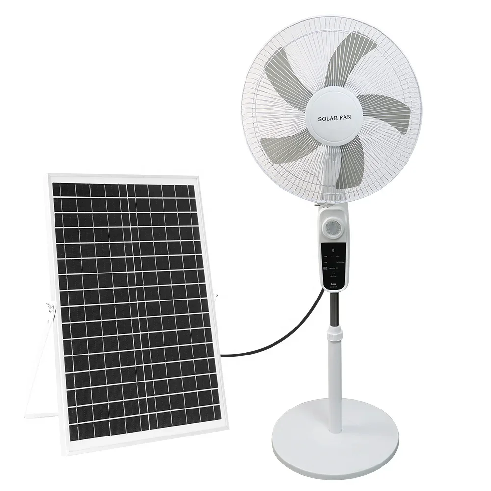 Solar lighting fan remote control can shake four wind speed long life battery operated 12v 16 inch rechargeable fan
