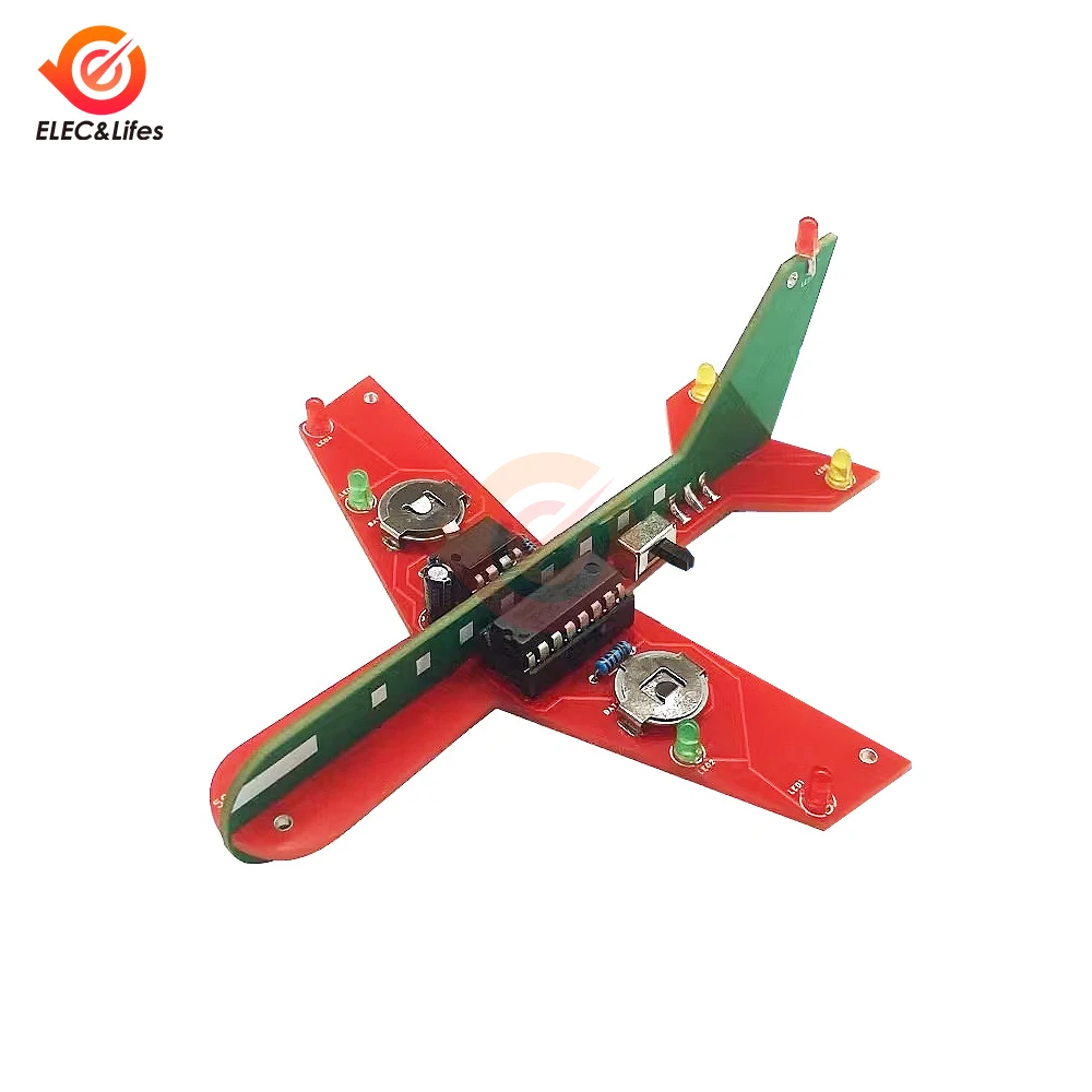 Electronic Small Airplane Flash 7 LED Flow Light Circuit Making Kit NE555+CD4017 DIY Welding Practice Parts Red/Green/Yellow