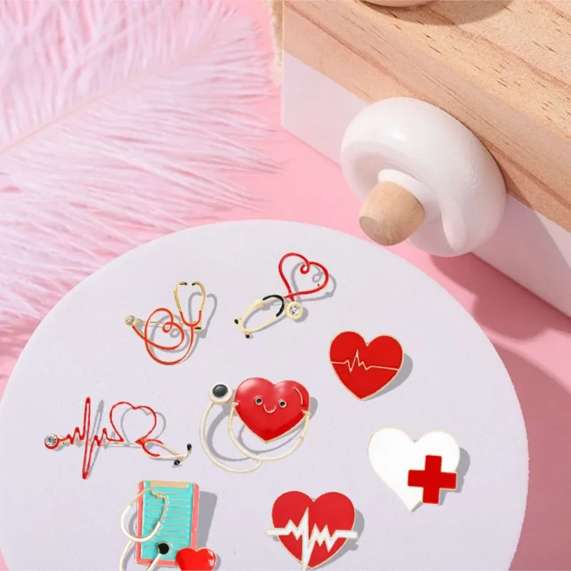 Heartbeat Stethoscope Enamel Pins Custom Electrocardiogram Medical Brooch Lapel Badge Bag Cartoon Jewelry Gift for Kids Friends