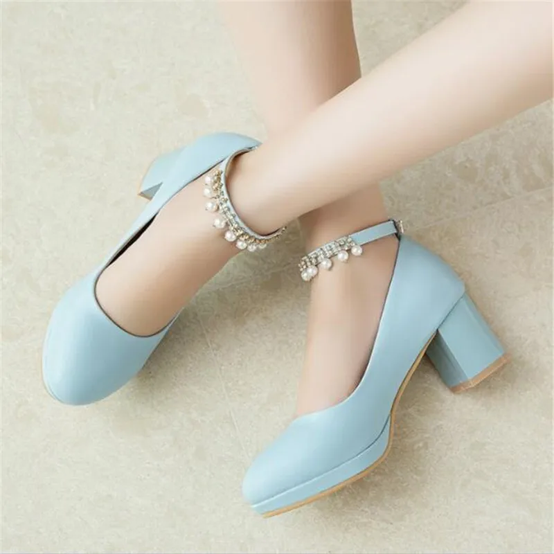 Size 30-43 Girls High Heels Shoes Woman Platform Pumps Fashion Pearl Women's Thick Heels Princess Party Office Wedding Shoes