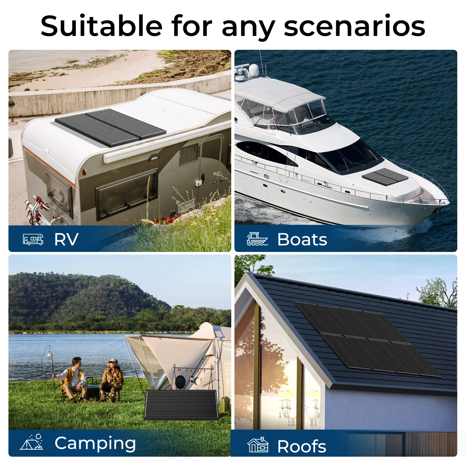 WERCHTAY 12 فولت 400 واط/200 واط/100 واط لوحة طاقة شمسية صلبة أحادية السيليكون مقاوم للماء 18BB N-نوع الخلايا الشمسية التخييم/المنزل/RV #6