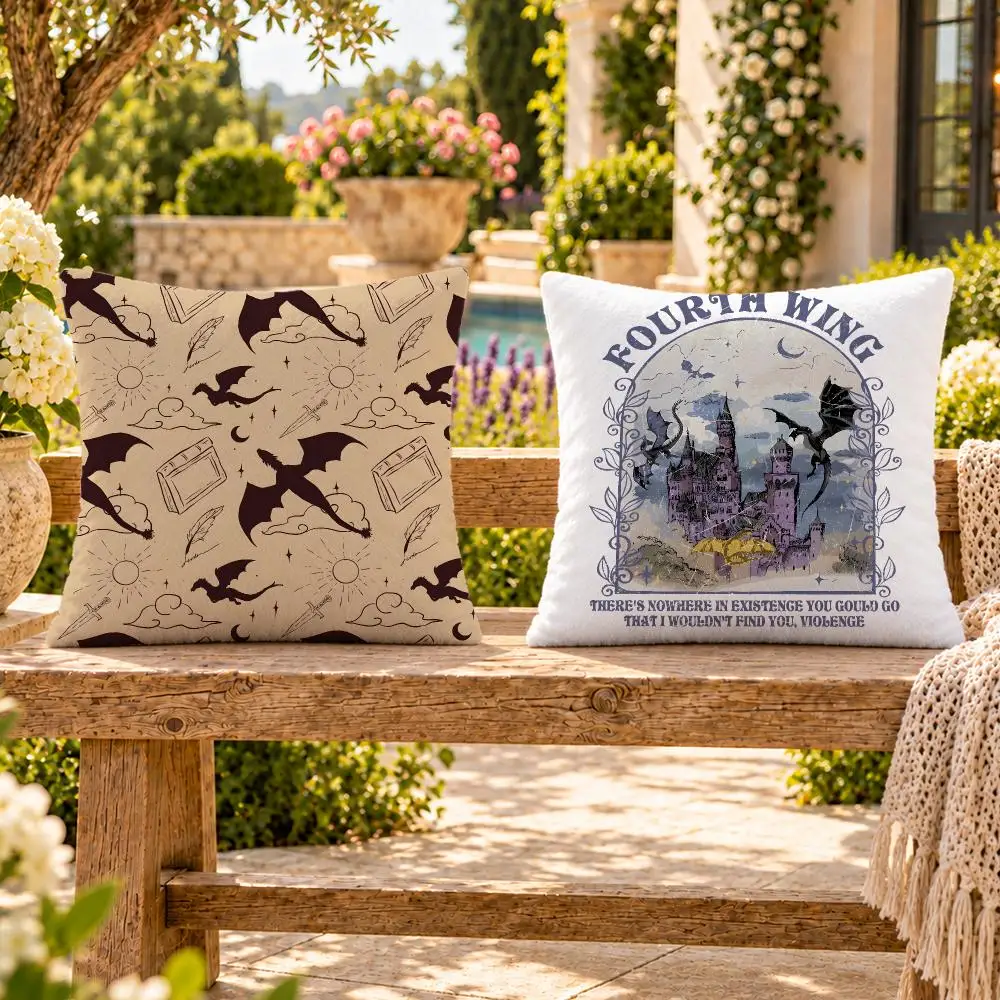 Book Popular Fantasy Fourth Wing Cushion Cover Soft Plush Throw Pillow Cover Washable Sofa Bed Patio Chair Home Decor