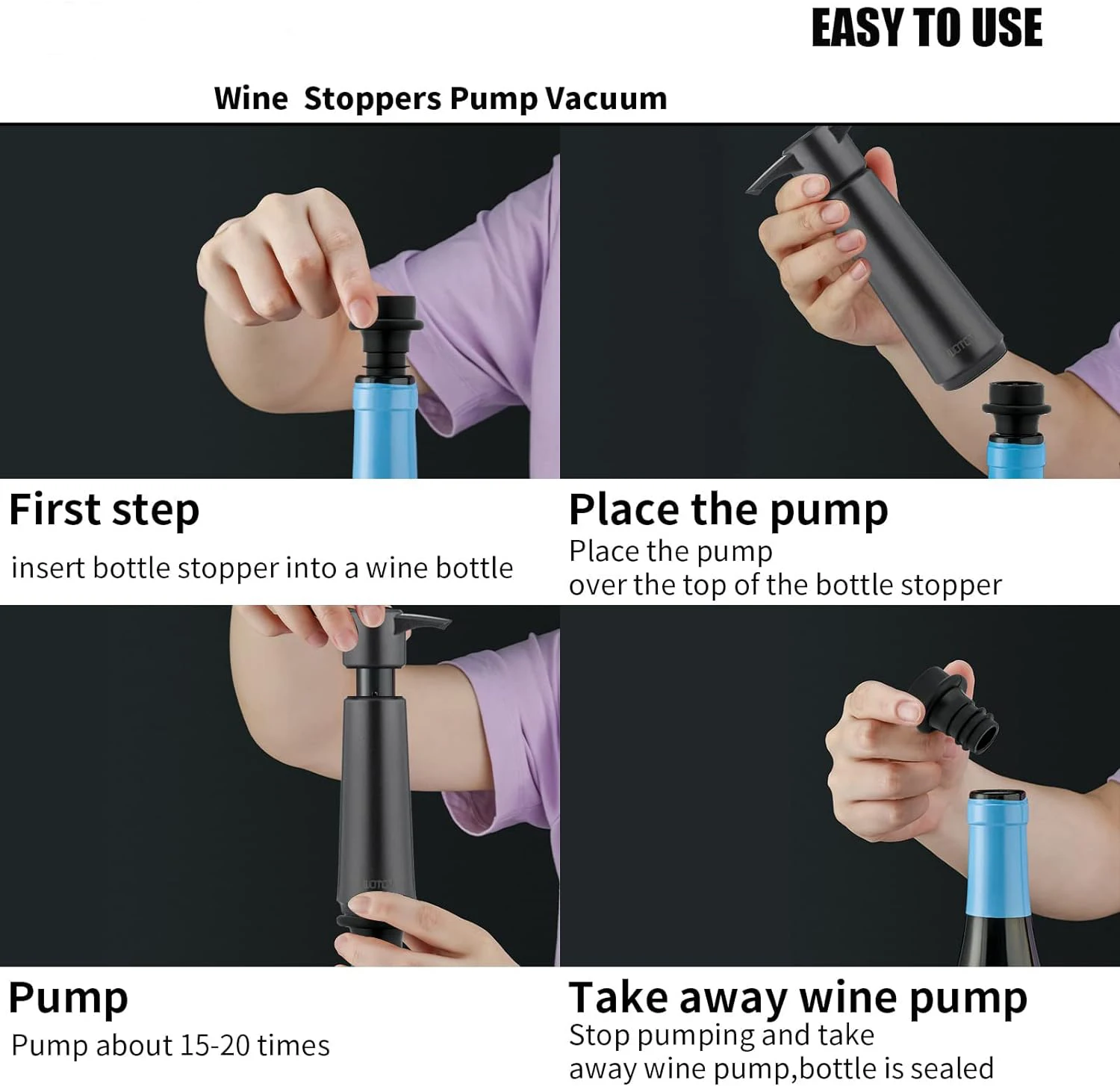 Wine Saver Pump with 4 Vacuum Stoppers Wine Stopper Reusable Bottle Sealer Keeps Wine Fresh Ideal Wine Accessories Gift