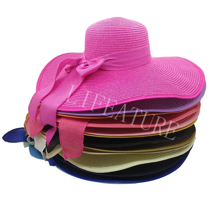 Summer Women Straw Hat Bowknot Wide Brim Floppy Panama Hats Female Lady Outdoor Foldable Beach Sun Cap