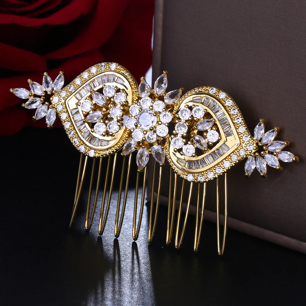 Luxury Trendy Prong Setting Cubic Zirconia Bridal Hair Comb Wedding Headpieces Women Girls Jewelry Hair Accessories