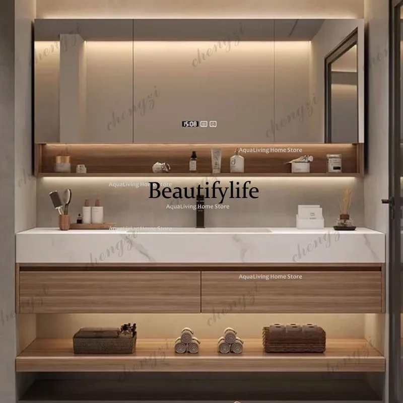 CC Luxury Rock Plate Bathroom Cabinets Intelligent Mirror Household Wash Up Bathroom Cabinets Open Washbasin Furniture Gabinetti