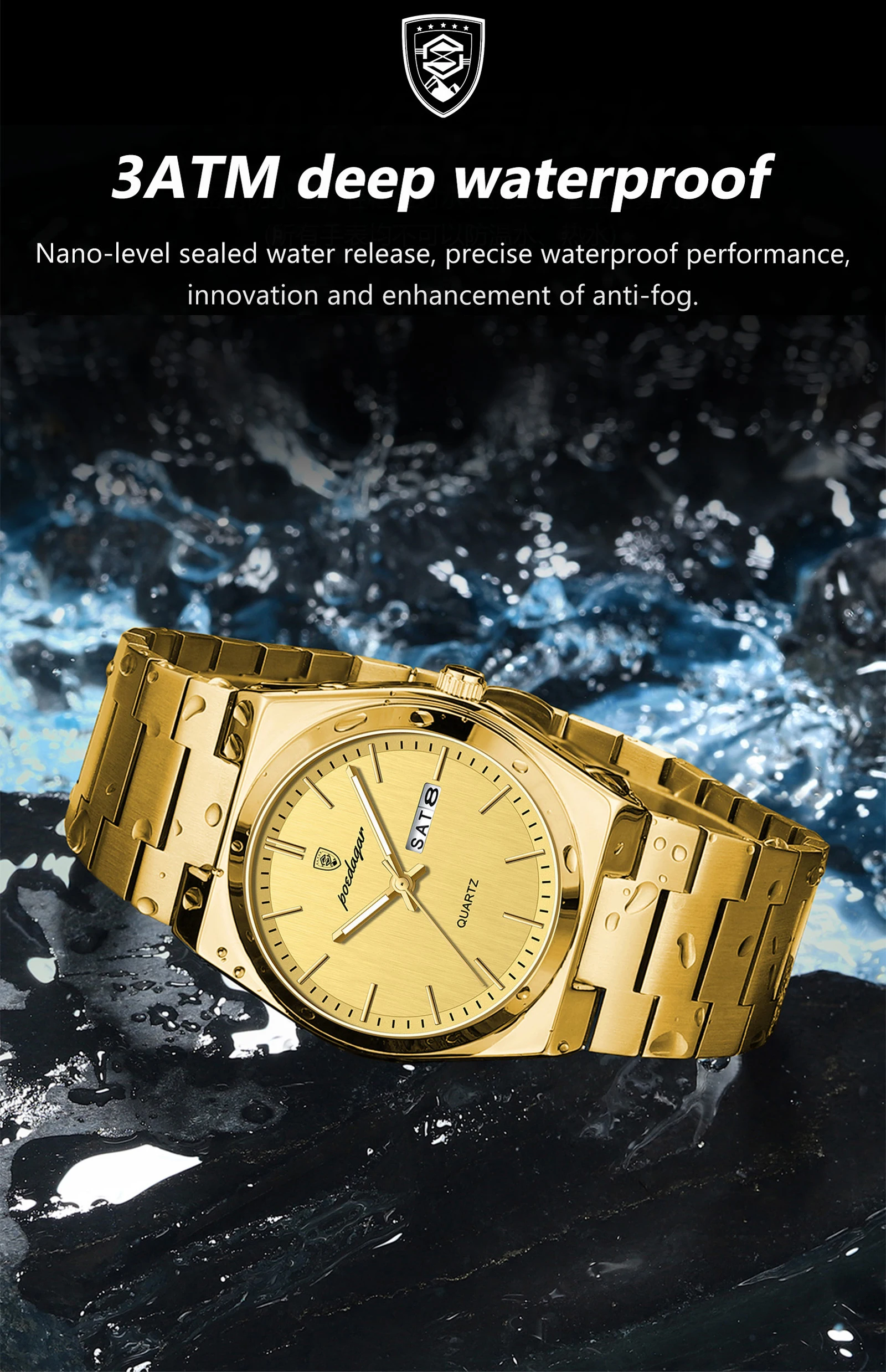 POEDAGAR Mode Klassische Mann Uhr Wasserdicht Leucht Datum Woche Luxus Männer Uhr Edelstahl Quarz Business herren Uhren – Detail 10