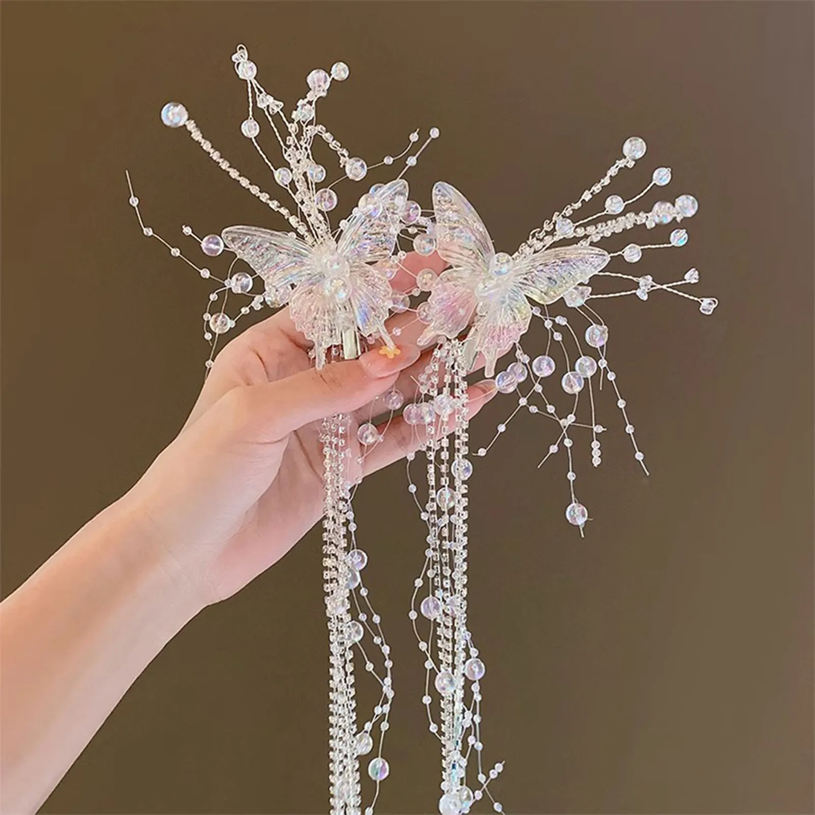 Fairy Tassel Hair Clip For Women Mermaid Pearl Butterfly Side Hairpin Exquisite Elegant Wedding Party Travel Hair Accessories