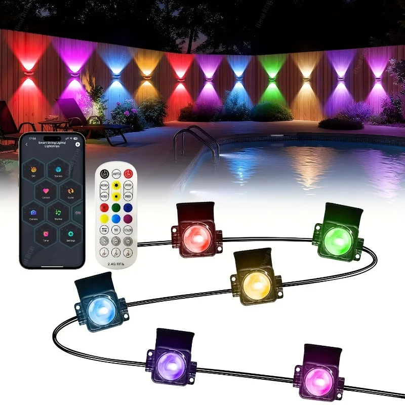 屋外パティオライト、マルチカラーrgb-ic永久屋外ライト、リモートアプリ制御付きip67スマートフェンスライト、クリスマスライト