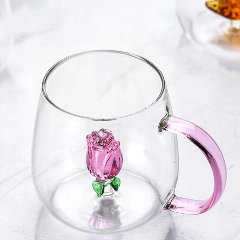 3D Creative Glass Cups Transparent Mugs With Handle Coffee Cup Cute Water Bottles Heat Resistant Milk Coupe Best Festival Gifts