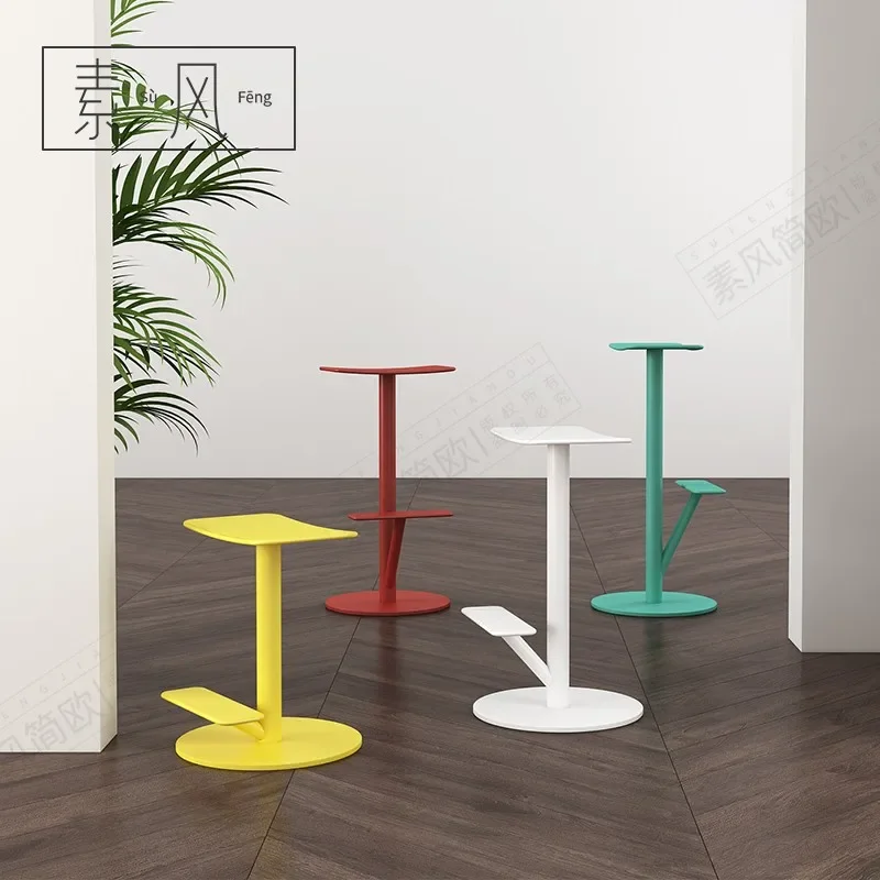 MOMO Net Red Ins Bar Chair Scandinavian Bar Bar Stool Milk Tea Shop Cafe Home Leisure High Chair Metal Household Stool