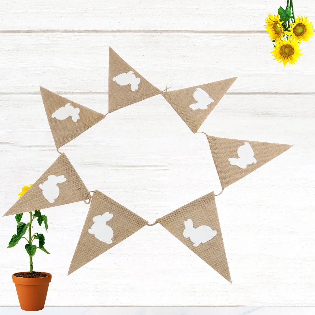 

Rabbit Flag Bunting Banner Party Supplies Linen Easter Pennant Decorative Garland Pull