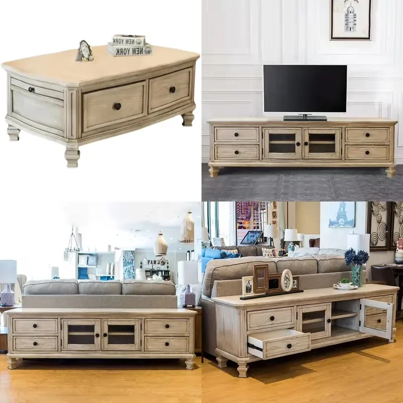 Modern Ash Wood TV Stand European Retro Floor Cabinet French Light Luxury Living Room Media Console Simple Solid Wood Unit