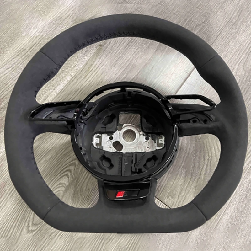 عجلة قيادة الكانتارا بالكامل بخياطة سوداء مع مجموعة إطار مفتاح أسود لأودي A4 B8 #2