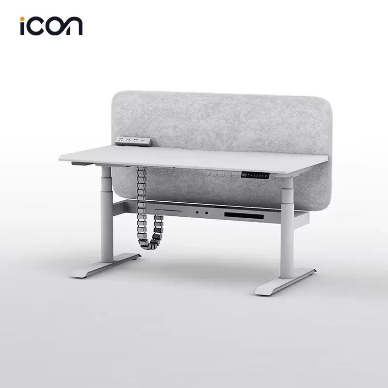 Space Saving Privacy Panel Integrated Cabling Electric Height Adjustable Sit Stand Workstation Desk for Project Offices