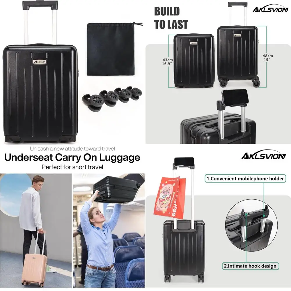 

Легкая ручная кладь с твердым корпусом, одобренная TSA, 18-дюймовая ручная кладь под сиденьем и подвижными колесами для путешествий