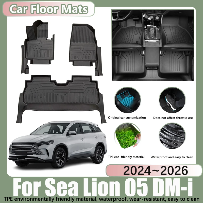 LHD 5 Seats For BYD Sea Lion 05 DM-i 2024 2025 2026 TPE Material Floor Mat Scratch Resistant Water Proof Foot Pad Car Accessorie