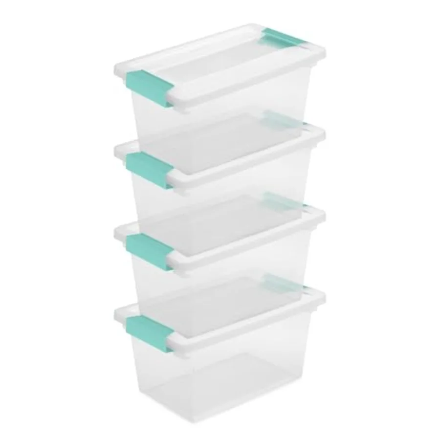 

8-Pack Clip Box Stackable Clear Plastic Bins with Latching Lids Medium for Writing Arts or Crafts Supplies Storage Containers H