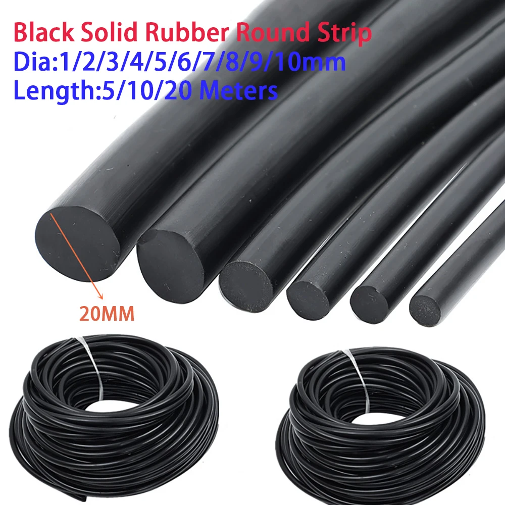 5/10/20Meters Dia1/4/6/810mm﻿ Black Solid Rubber Round Strip NBR Sealed O-Ring Corrosion-Resistant Shock-Absorbing Rubber Rope