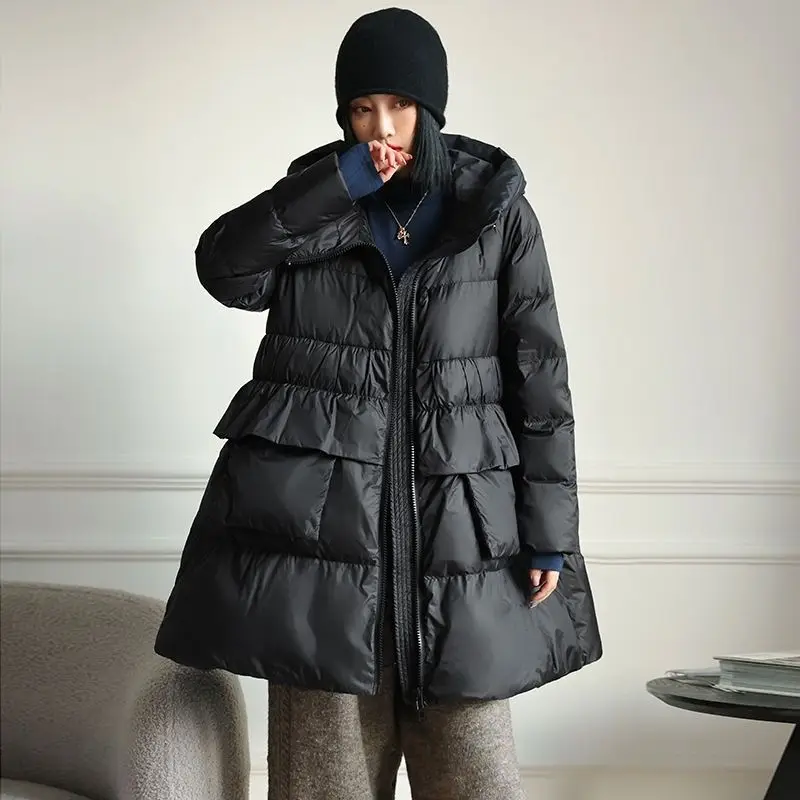 Woman Clothes Down White Duck Jacket Female Mid-Length Style Loose  Coats Fashion  Thick Warm s  G793