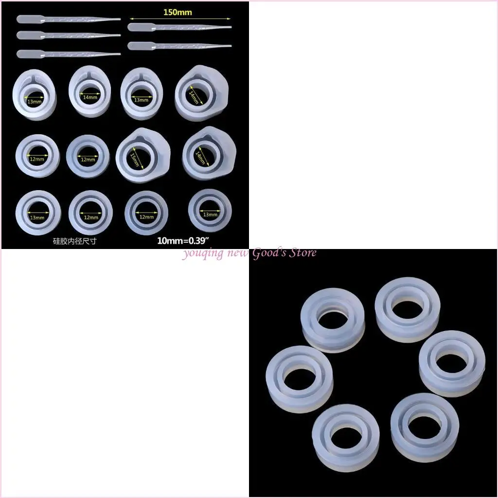 

57QA кольцо из смолы, 6 форм, силиконовая форма для ювелирных изделий, кольцо с бриллиантом плоской формы, кулон, сделай сам,