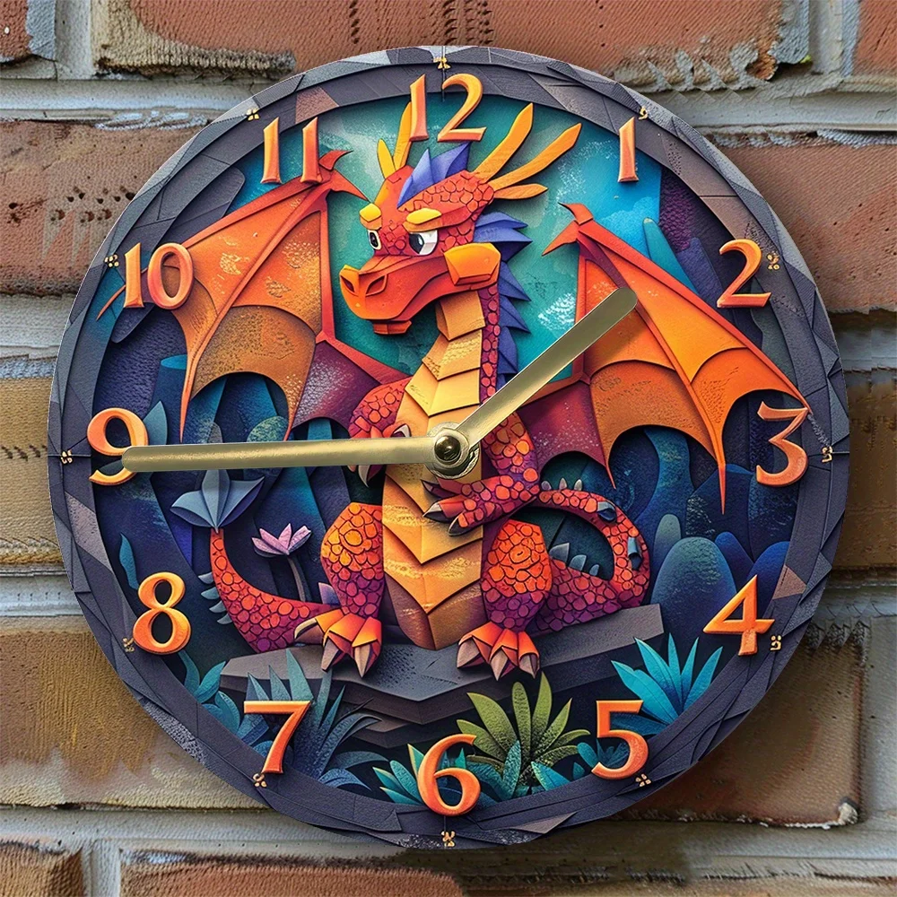 Inferno Dragon 2D Effects Silent Wall Clock - DIY Clock - Autumn Living Room Decor - Fathers Graduation Season Gifts