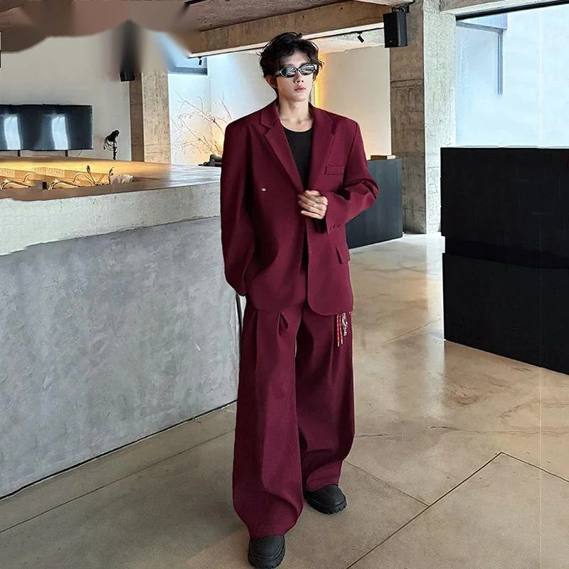 

Autumn Korean Style Men Two-piece Single Breasted Casual Shoulder Pad Blazer Straight Suit Pants Cool Loose Male Set 9WJ7KG
