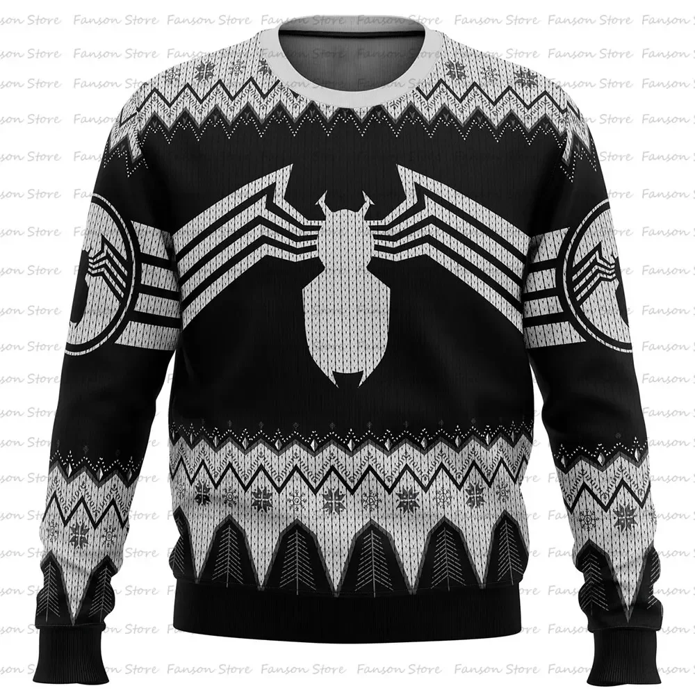 2024 Venom Marvel Venom Simbolo Brutto maglione di Natale Cartoon Anime Donna Uomo Pullover Top 2025 Nuova moda Coppia Felpa con cappuccio