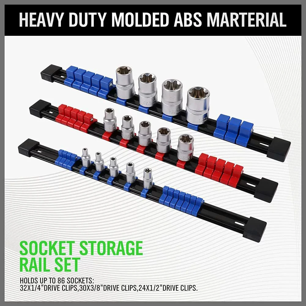 1/4 "3/8" 1/2 "Schraubenschlüssel Halter Gerade Kunststoff Universal Steckdose Organizer Schiene Halterung Reparatur werkzeuge Steckschlüssel Hause Werkzeuge – Detail 4