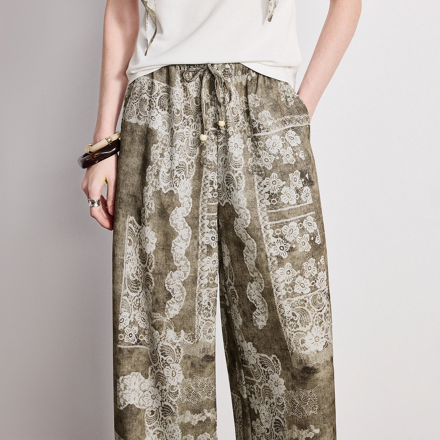 TOYOUTH Women Bohemian Vintage Printed Wide-Leg Pants 2026 Spring New Romantic Flowy Casual Trousers