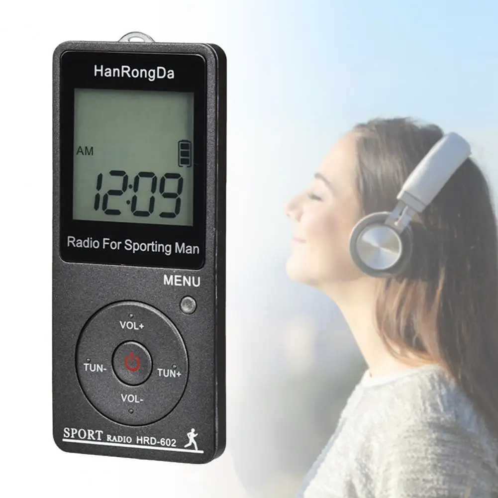 HRD-602 Mini Radio LCD Display FM/AM Reception Pocket Radio Rechargeable Battery Digital Radio Conference Receiver for Hiking view 2