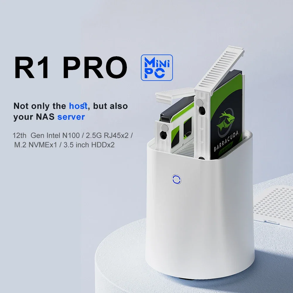 Topton R1 PRO NAS de 2 bahías Mini PC N100 computadora 2x I226-V 2,5G Firewall Router servidor multimedia servidor de almacenamiento de red nube privada