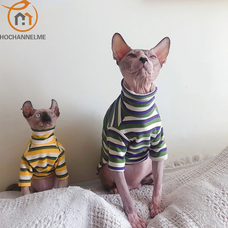 Pet Winter Clothes for Cats and Dogs, Warm Cotton Clothes, Sphinx Stripe Clothes, Small Puppy Clothes