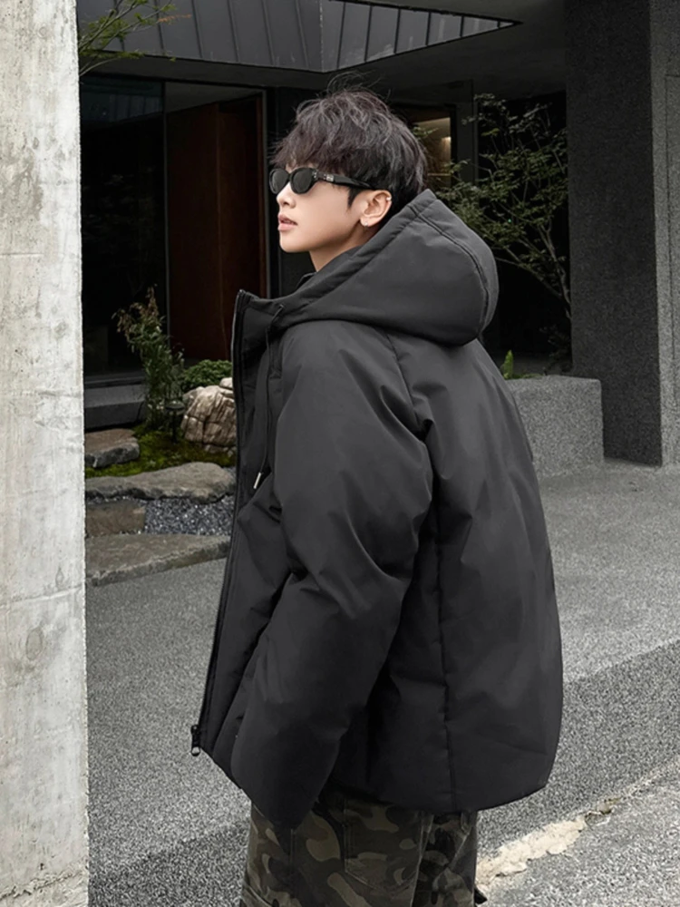 Personalized Hooded Puffer Jacket Men Winter Thickened Down Cotton Parkas Street Style Quilted Coat Warm Utility Outerwear