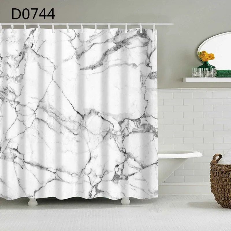 Marble Pattern Bath Curtain Waterproof Shower Curtains Geometric Screen Printed with 12 Pcs Hooks for Bathroom Gift