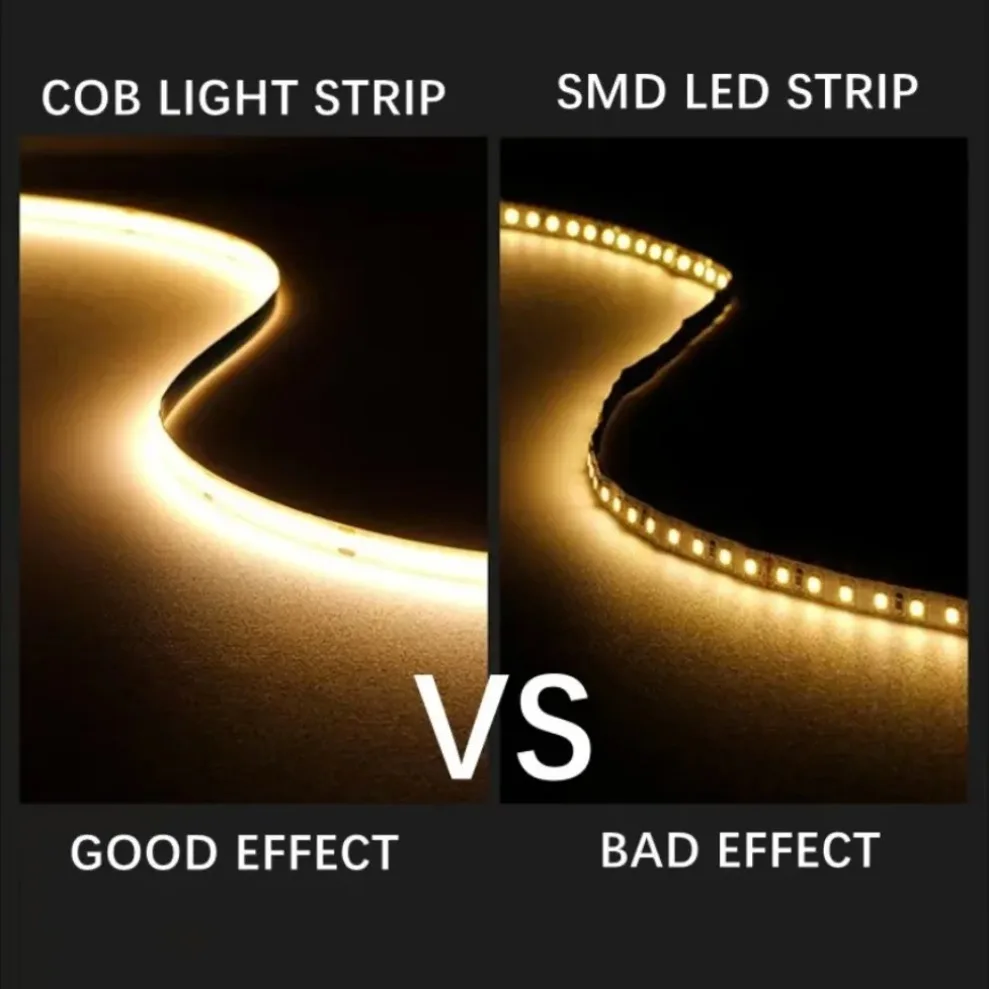 8mm Ultra Thin COB LED Strip DC12V/24V High Density Dimmable Tape with Transformer 2Pin Wire for DIY Bedroom Home Decor Lighting