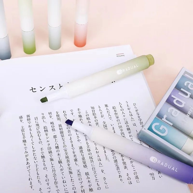 4PCS/Set Kawaii Highlighters Colores Key Markers School Stationary Oblique Head High Capacity Student Supplies for Girl Gifts