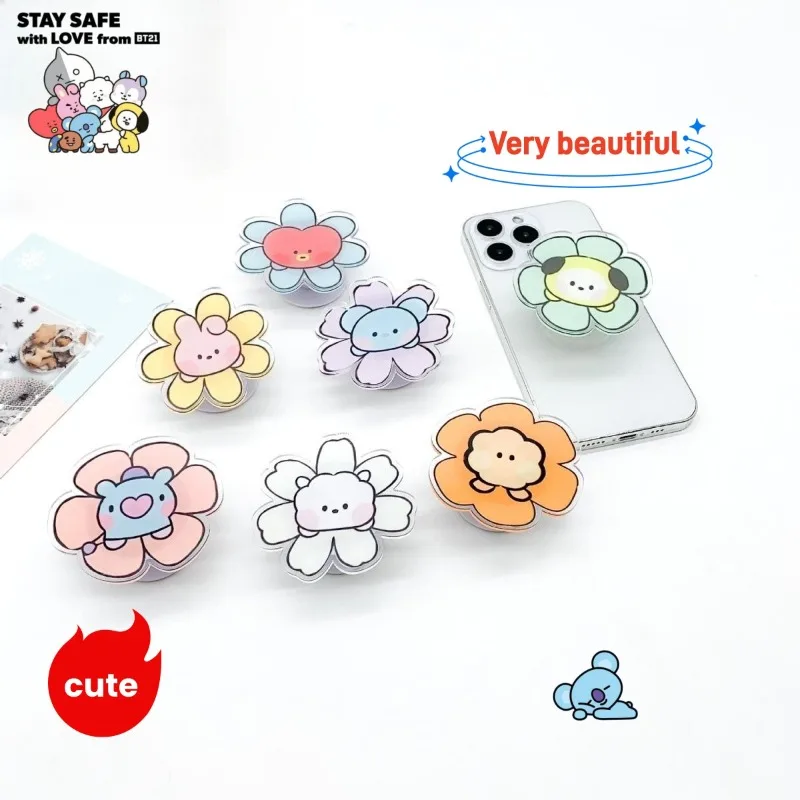 

BT21 Cooky Tata Koya RJ Shooky Man Chimmy Cute Cartoon Acrylic Petals Mobile Phone Air Bag Holder Lazy Desktop Stand Rotatable