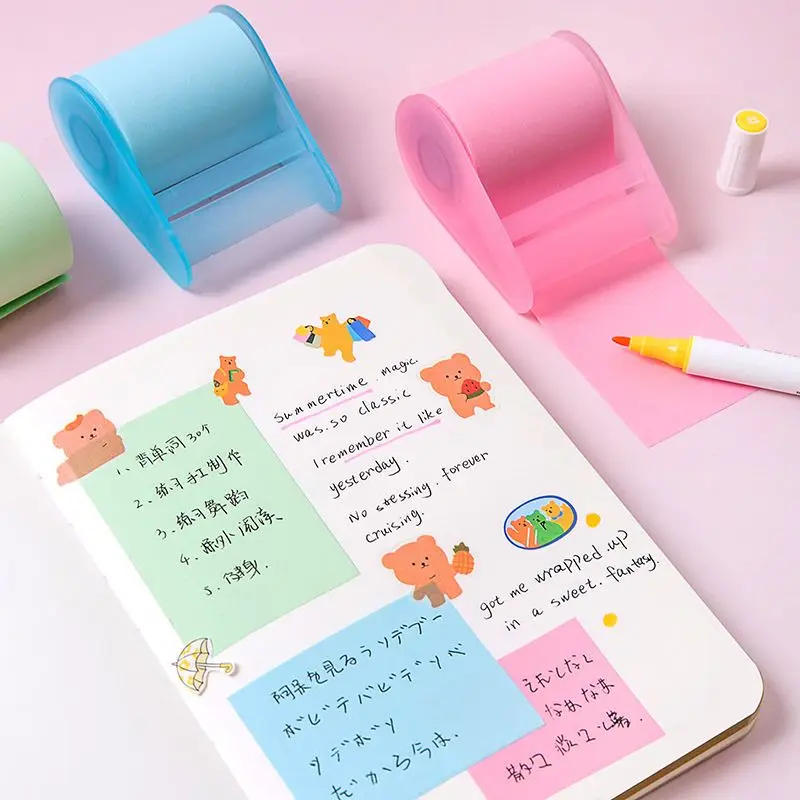 1Pcs/Set Adhesive Roll Sticky Notes With Dispensers Multi Color Posted Notes Style Craft Tape Dispensers Cute Stationery Sticker