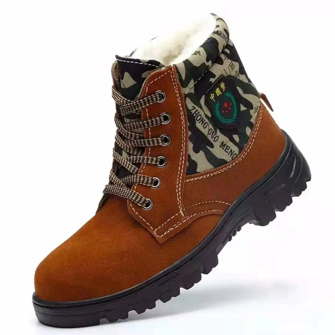 Thickened Warm Cotton Shoes Outdoor Men's Work Shoes High-top Safety Shoes for Winter Anti-crush Anti-puncture Fleece Snow Boots