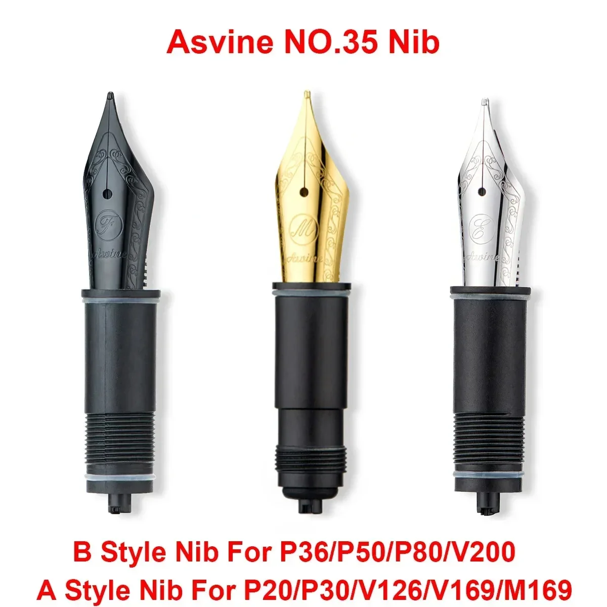

Asvine Fountain Pen Replaced Nibs, EF/F/M Nib For Asvine P36/P50/P80/V200/P20/P30/V126/V169/M169 Accessories Writing