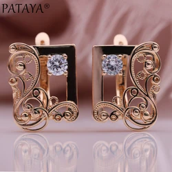 PATAYA New Hollow Window Decorative Earrings 585 Rose Gold Color Fashion Women Wedding Jewelry Unique Natural Zircon Earrings
