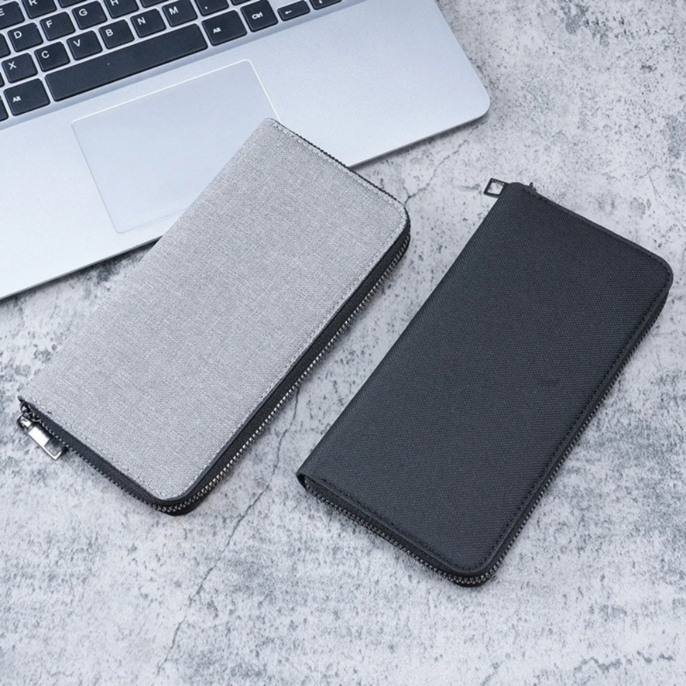 Bolsa de moedas masculina com zíper longo com grande capacidade e vários compartimentos, bolsa de mão transfronteiriça de lona comercial e cas de cartão