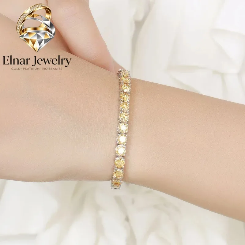 

Elnar Jewelry Luxury Solid Platinum PT950 Women's 3MM Full Diamond Moissanite Champagne Bracelet Tennis Chain