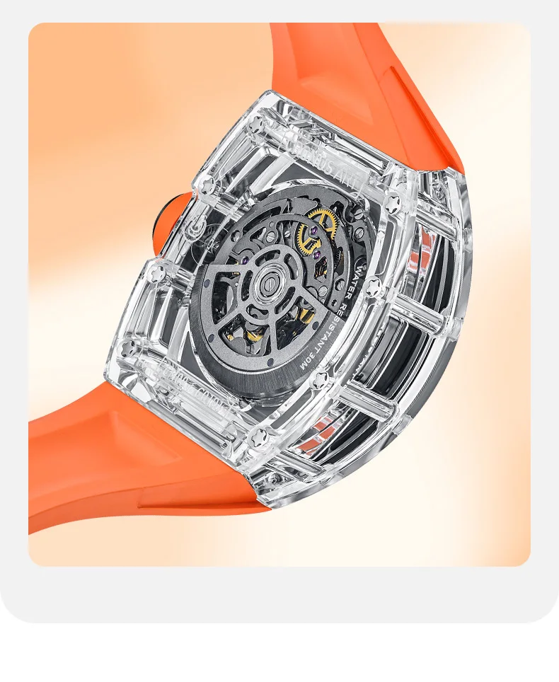 CRONUSART ساعة كرونوغراف للرجال 50 مللي متر تونيو الياقوت ساعة اليد الميكانيكية مضيئة الهيكل العظمي الهاتفي حزام مطاط الفلور