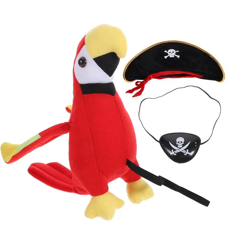 1 Set Halloween Pirate Cosplay Costume Funny Pirate Hat Eye Mask Parrot Ornament