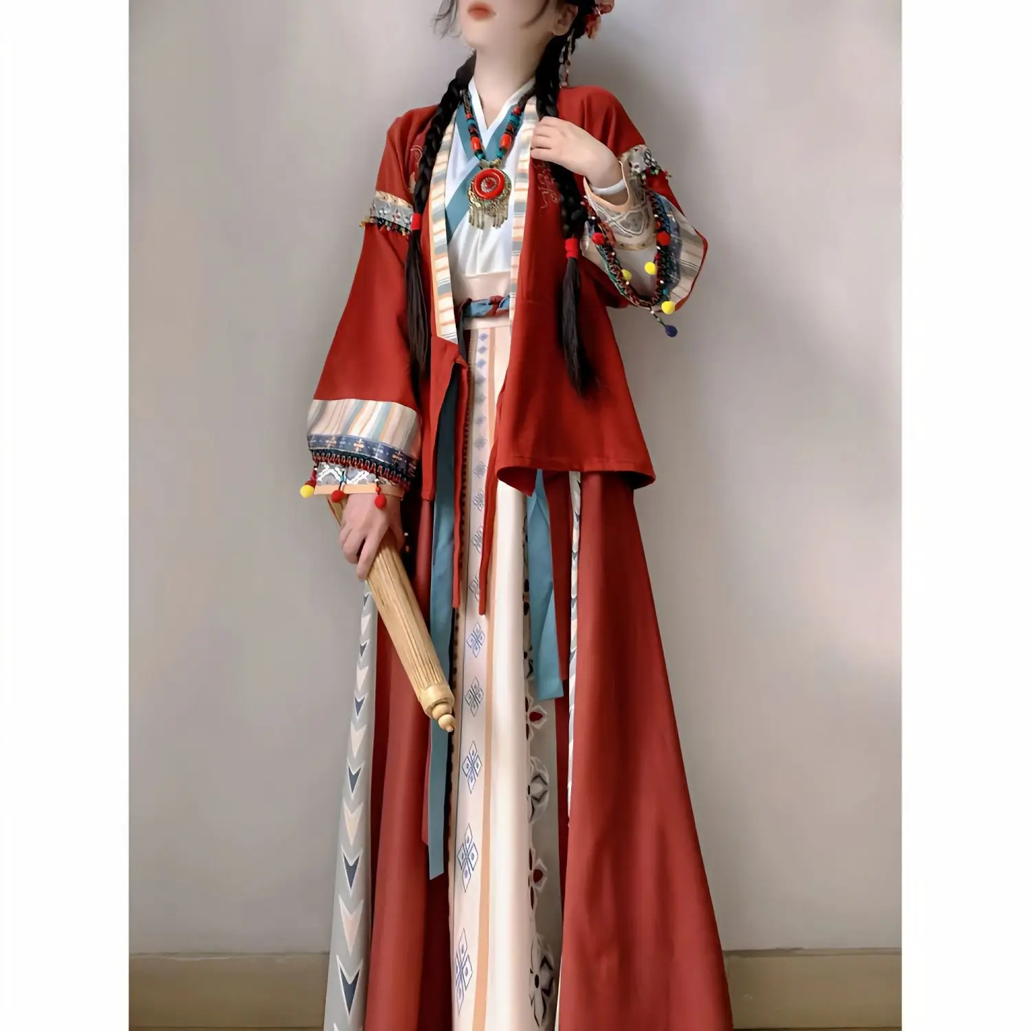 

Chinese Weijin Dynasty Hanfu for Women Summer Improved Red Tang Jiaozi Cross Collar Waist Length Ru Skirt Han Element Outfits